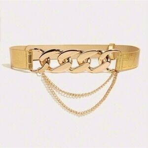 New Women's‎ Gold Tone double Chain Belt  Adjustable  metal×leather 44 inches